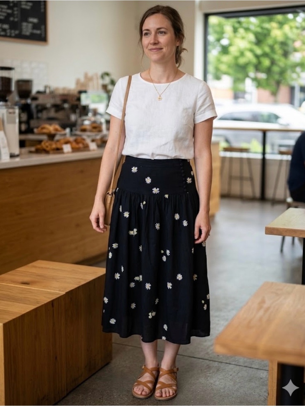 Madewell Black Floral Midi Skirt